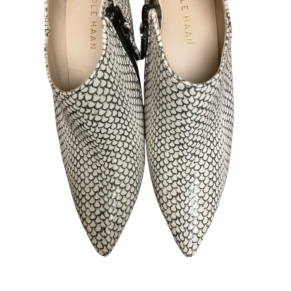 Cole Haan Vestry Edgy Ankle Leather Heel Booties Pointed Toe Snake Print Shoe 7B - Picture 2 of 13